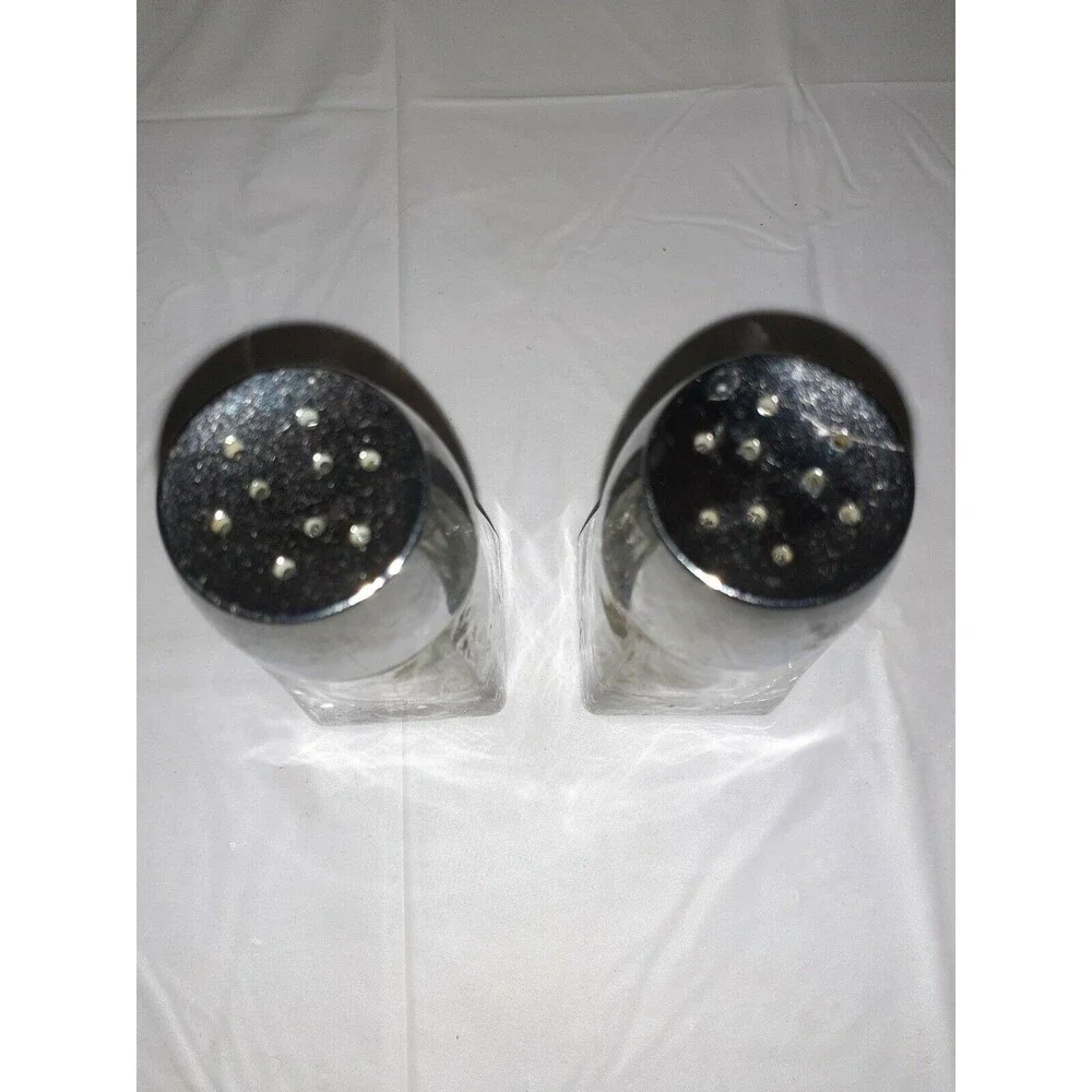 Vintage Heavy Clear Glass Salt And Pepper Shakers 4.25 inches tall